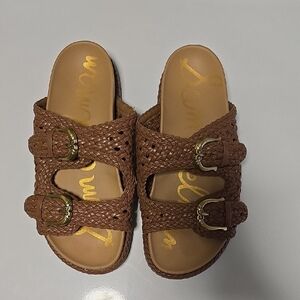 Sam Edelman Woven Double-Buckle Slide Sandals in Brown